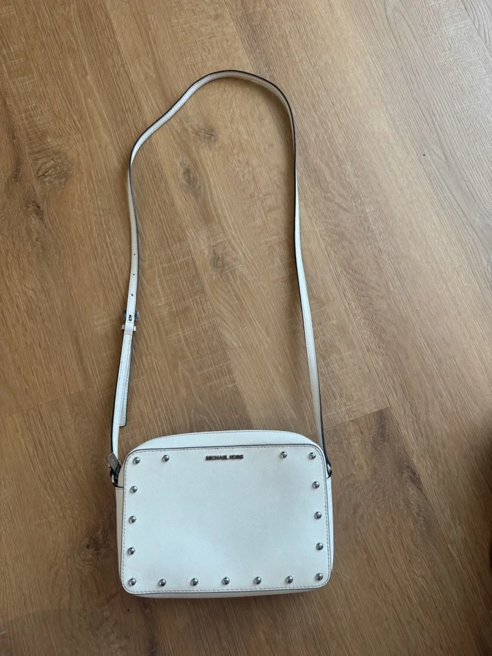 Michael Kors Cream Leather Studded Crossbody Bag - Picture 2 of 4